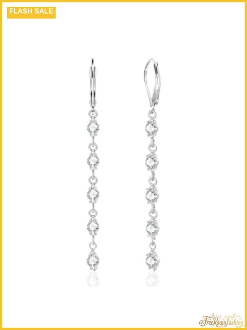 Long Cubic Zirconia Drop Dangle Earrings Silver Plated Brass Hypoallergenic